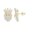 Thumbnail Image 2 of Men’s Round-Cut Diamond & Round-Cut Lab-Created Ruby Lion with Crown Stud Earrings 1/4 ct tw 10K Yellow Gold
