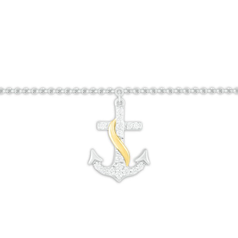 Diamond Anchor Anklet 1/10 ct tw Sterling Silver & 10K Yellow Gold 9"