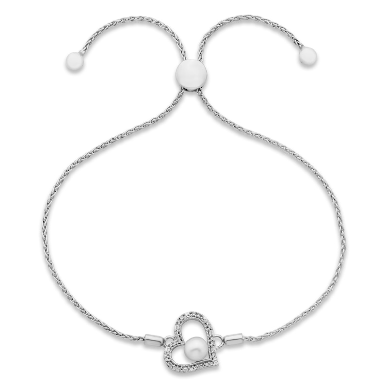 Neil Lane Cultured Pearl & Diamond Heart Bolo Bracelet 1/10 ct tw Sterling Silver