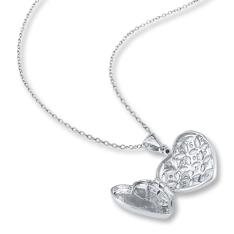 Diamond Heart Locket 1/6 ct tw Round-cut Sterling Silver
