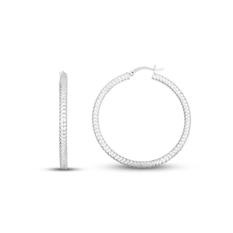 Diamond-Cut Tube Hoop Earrings Sterling Silver 35mm
