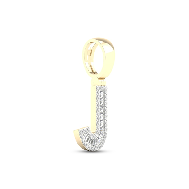 Diamond J Initial Charm 1/3 ct tw Baguette & Round-cut 10K Yellow Gold