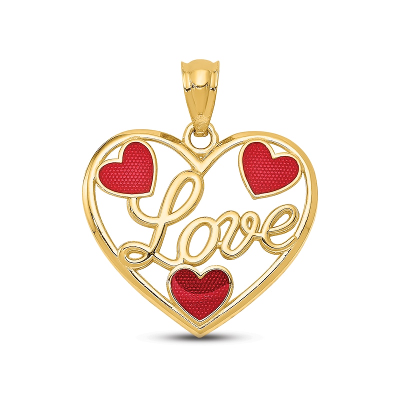 "Love" Heart Charm 14K Yellow Gold & Red Enamel
