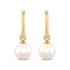 Thumbnail Image 1 of Cultured Pearl Diamond-Cut Hoop Dangle Earrings 10K Yellow Gold