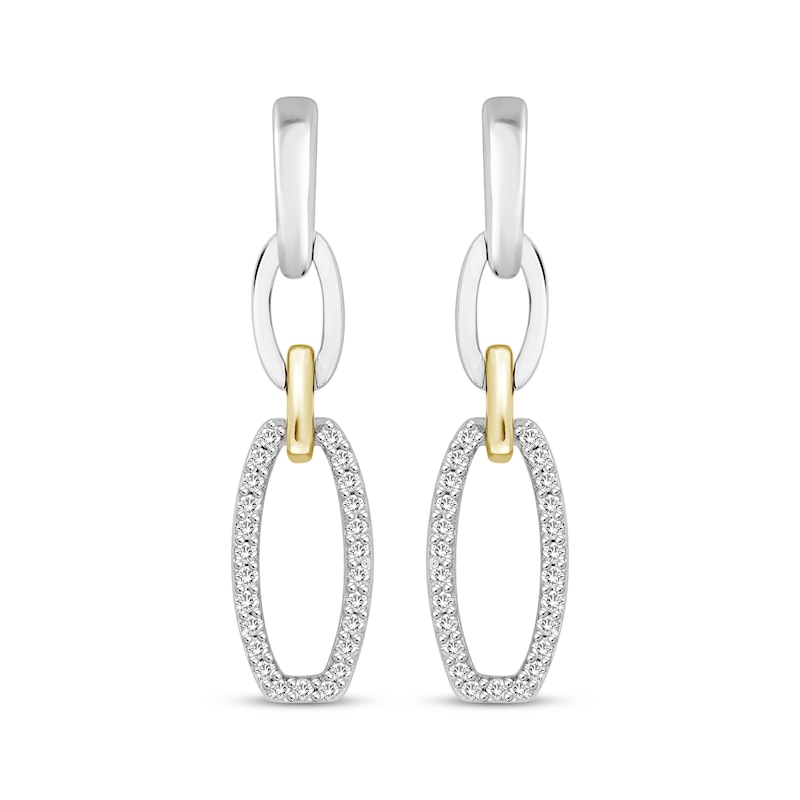 Linked Always Diamond Oval Chain Link Drop Earrings 1/10 ct tw Sterling Silver & 10K Yellow Gold