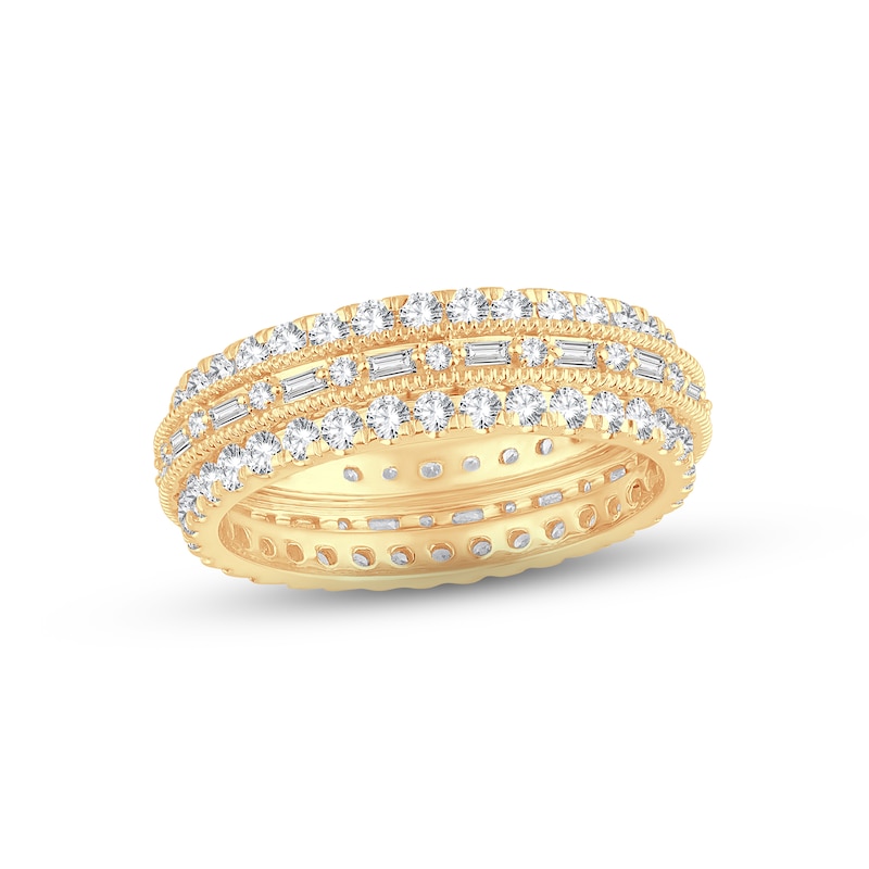 Diamond Eternity Anniversary Ring 1-1/2 ct tw Round & Baguette-cut 14K Yellow Gold