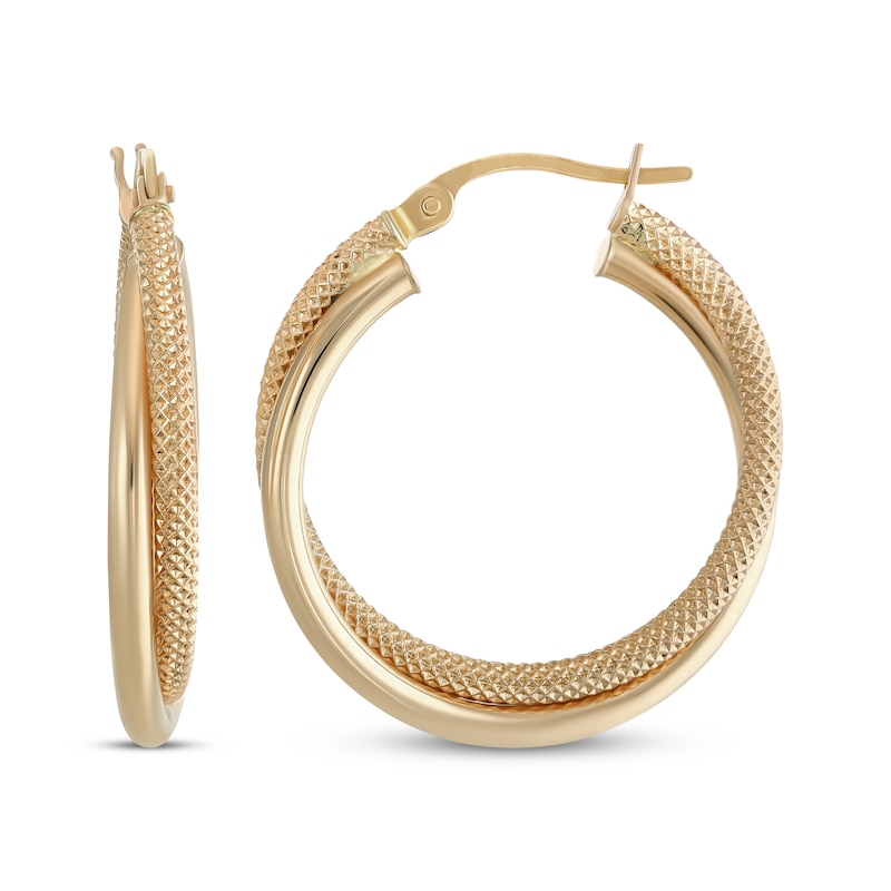 Reaura Twisted Mesh Hoop Earrings Repurposed 14K Yellow Gold 30mm