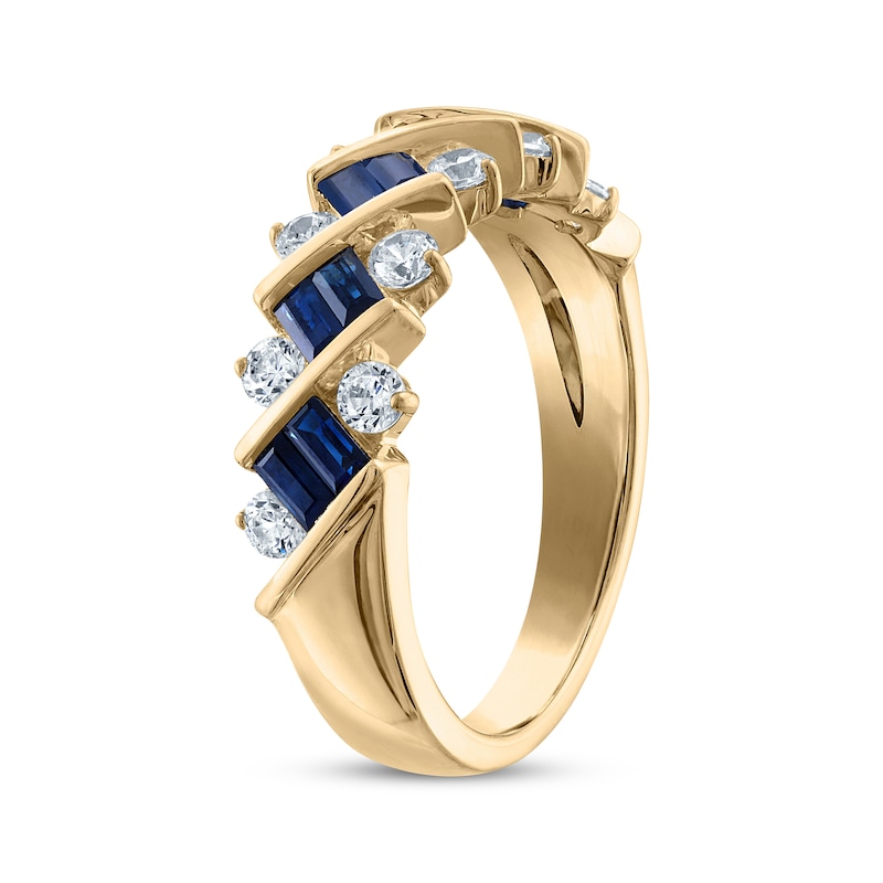 Baguette-Cut Sapphire & Diamond Anniversary Ring 1/2 ct tw 14K Yellow Gold