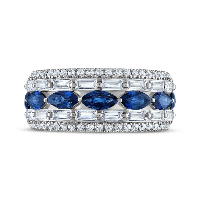 Marquise-Cut Blue Sapphire, Baguette & Round-Cut Diamond Anniversary Ring 1-1/5 ct tw 14K White Gold