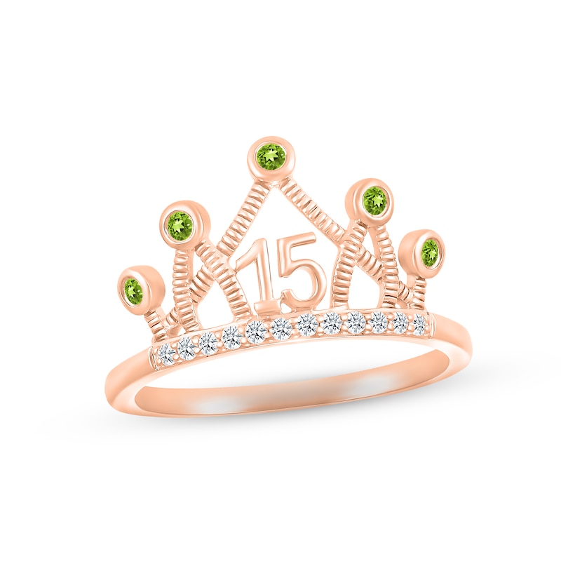 Peridot & White Lab-Created Sapphire Quinceañera Crown Ring 10K Rose Gold