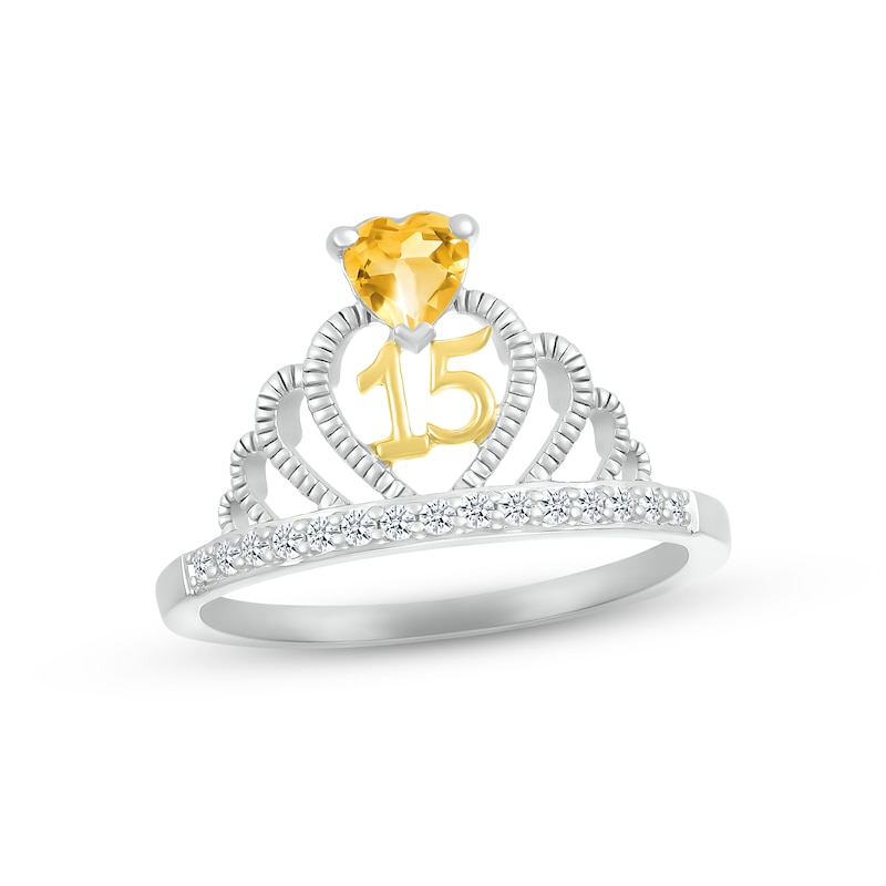 Citrine & White Lab-Created Sapphire Quinceañera Crown Ring Sterling Silver & 10K Yellow Gold