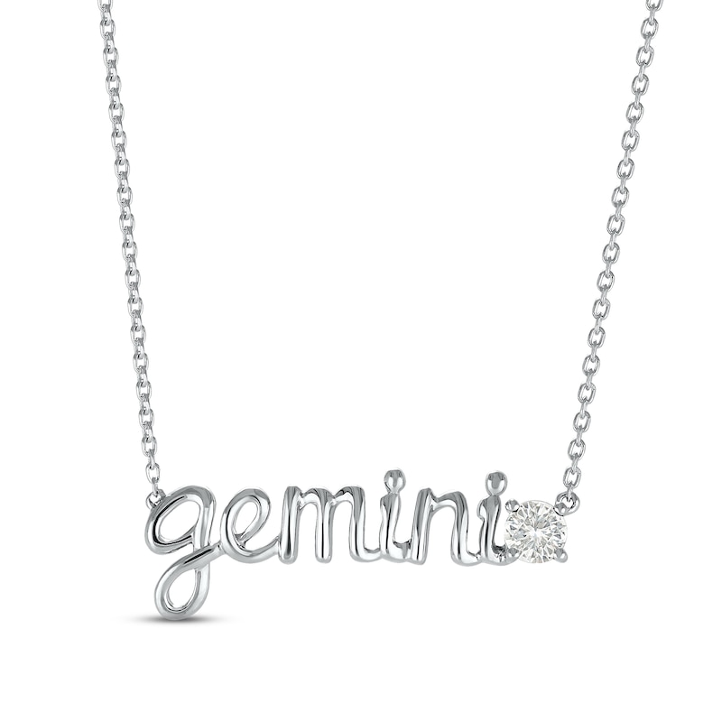 White Lab-Created Sapphire Zodiac Gemini Necklace Sterling Silver 18"