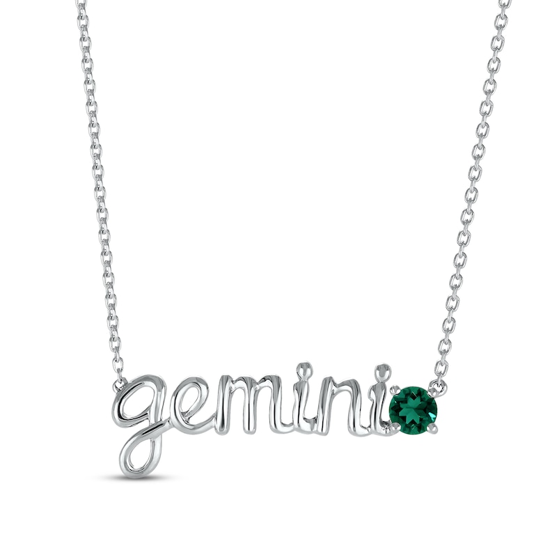 Lab-Created Emerald Zodiac Gemini Necklace Sterling Silver 18"