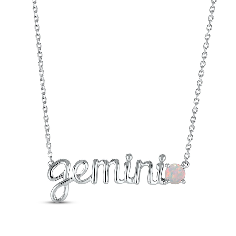 Lab-Created Opal Zodiac Gemini Necklace Sterling Silver 18"
