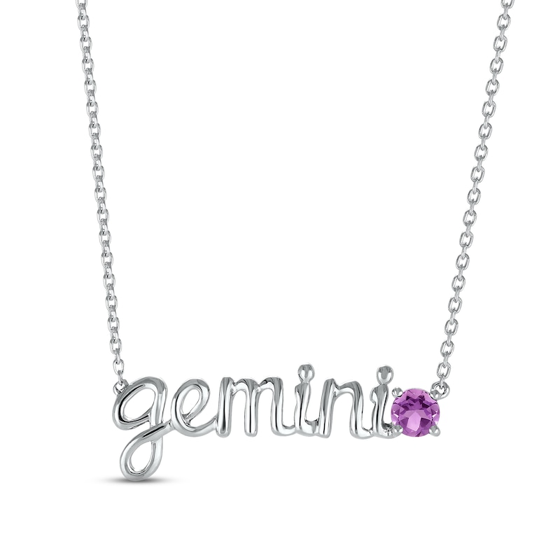 Amethyst Zodiac Gemini Necklace Sterling Silver 18"