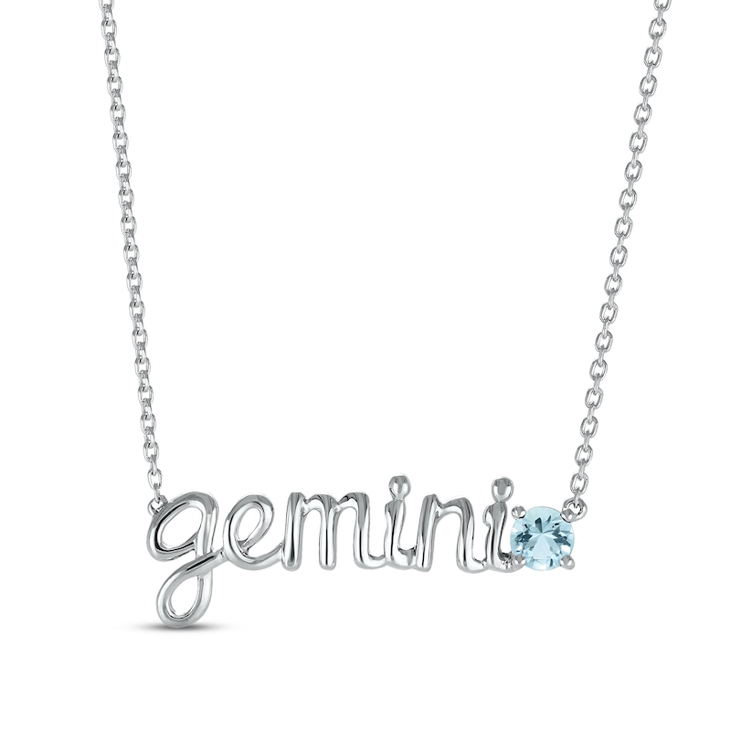 Aquamarine Zodiac Gemini Necklace Sterling Silver 18"