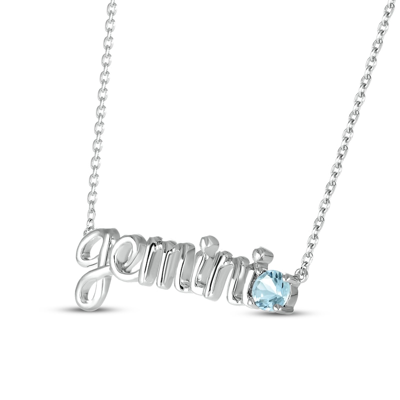 Aquamarine Zodiac Gemini Necklace Sterling Silver 18"
