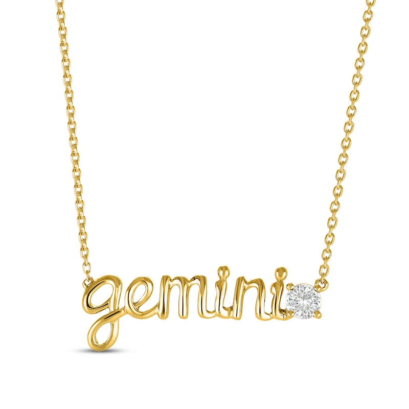 White Lab-Created Sapphire Zodiac Gemini Necklace 10K Yellow Gold 18"