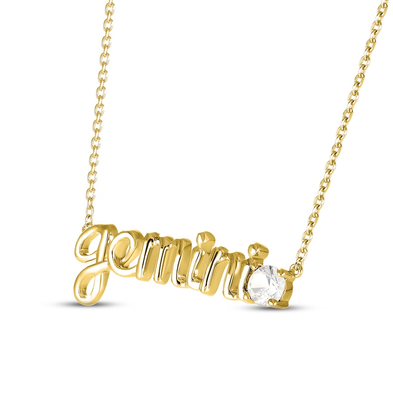 White Lab-Created Sapphire Zodiac Gemini Necklace 10K Yellow Gold 18"