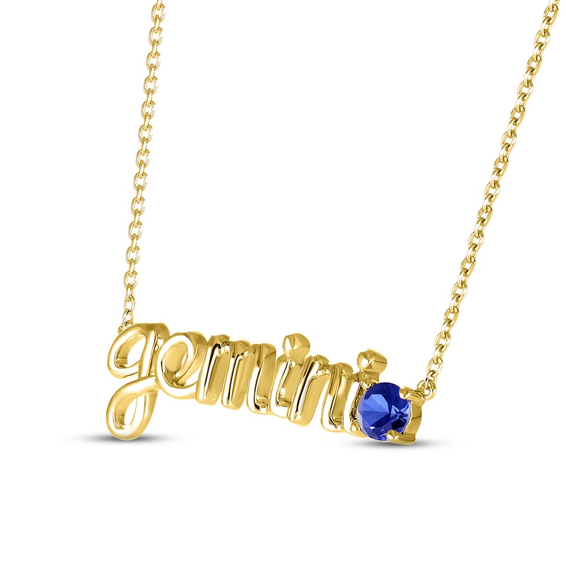 Blue Lab-Created Sapphire Zodiac Gemini Necklace 10K Yellow Gold 18"