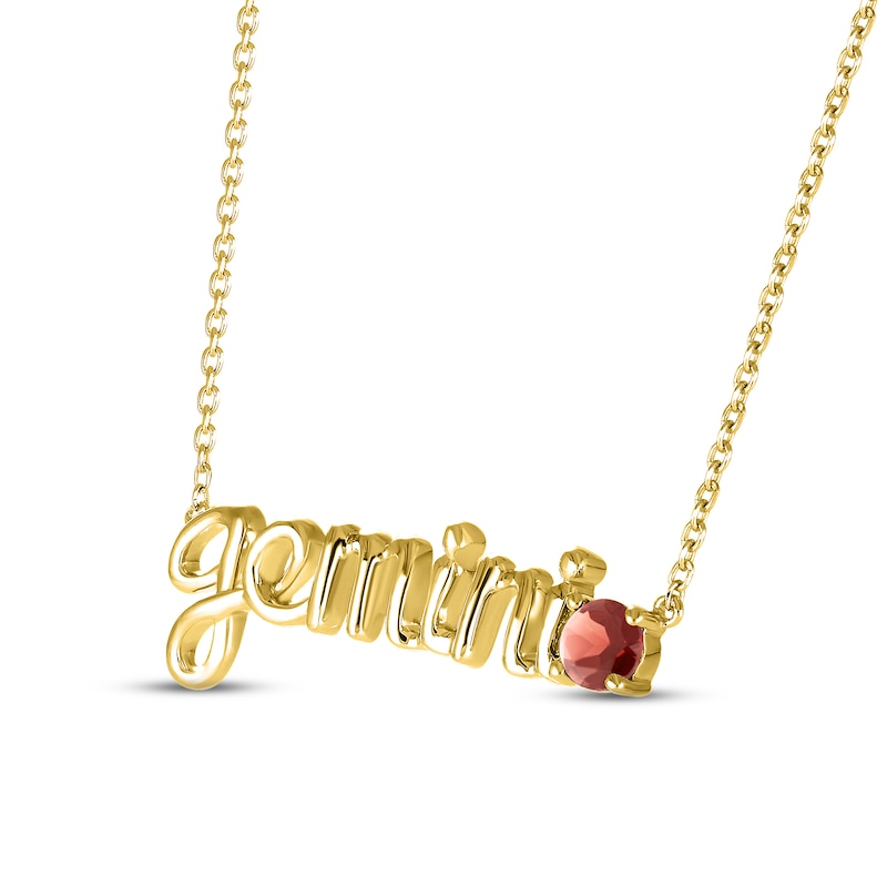 Garnet Zodiac Gemini Necklace 10K Yellow Gold 18"