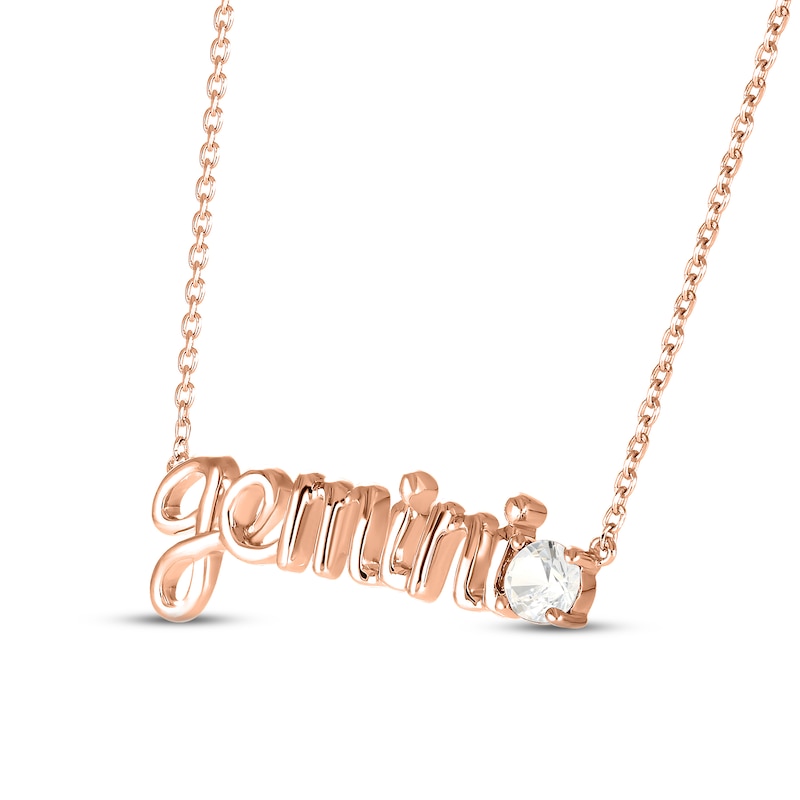 White Lab-Created Sapphire Zodiac Gemini Necklace 10K Rose Gold 18"