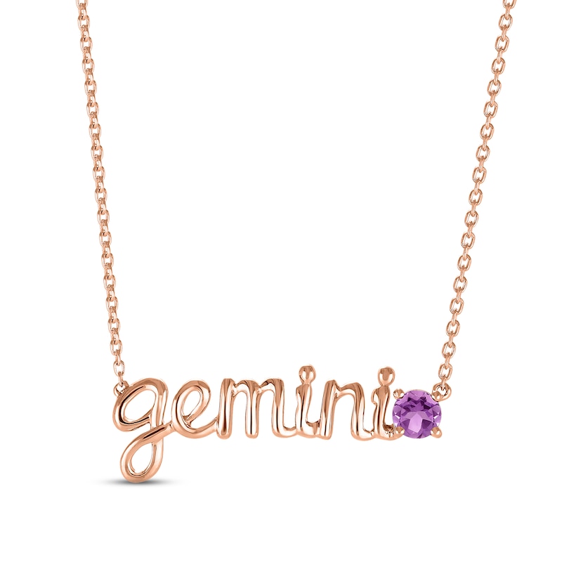 Amethyst Zodiac Gemini Necklace 10K Rose Gold 18"