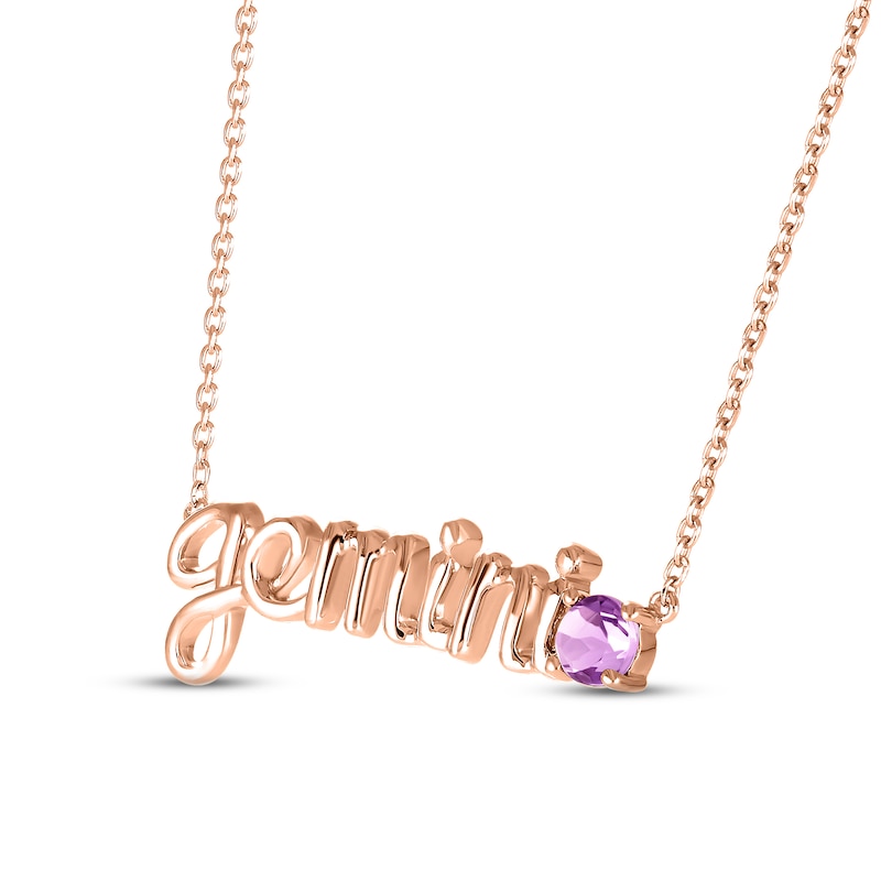 Amethyst Zodiac Gemini Necklace 10K Rose Gold 18"