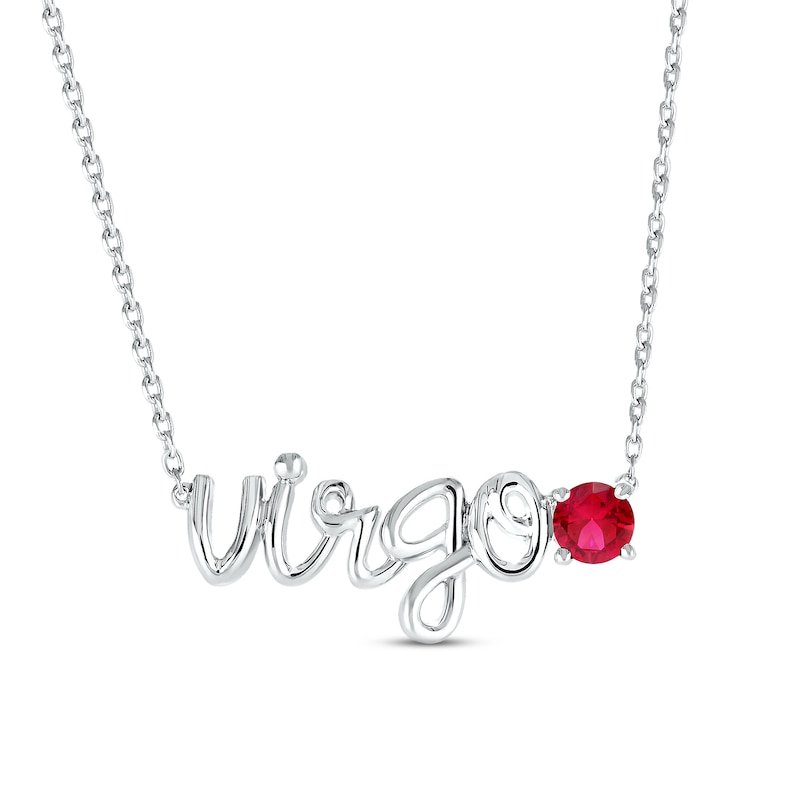 Lab-Created Ruby Zodiac Virgo Necklace Sterling Silver 18"