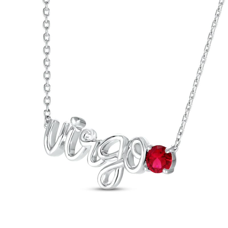 Lab-Created Ruby Zodiac Virgo Necklace Sterling Silver 18"