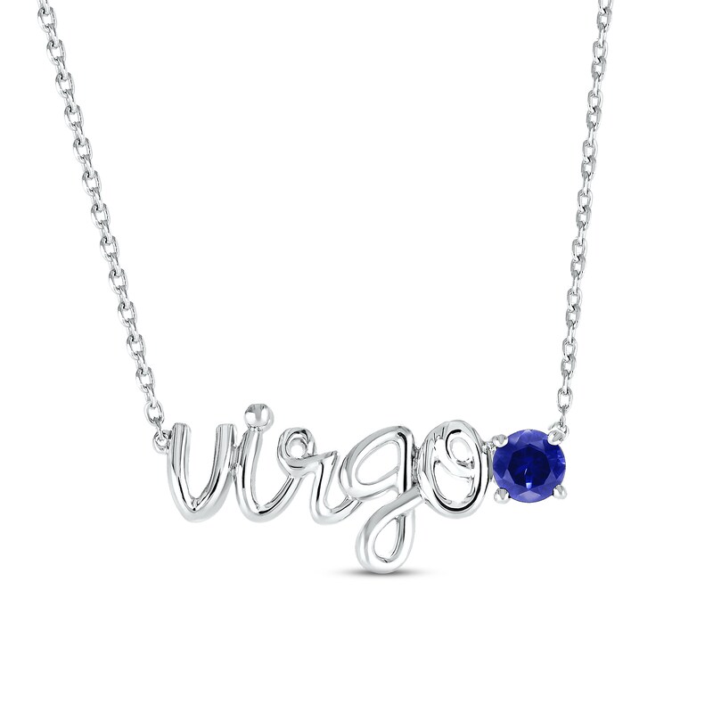 Blue Lab-Created Sapphire Zodiac Virgo Necklace 10K White Gold 18"