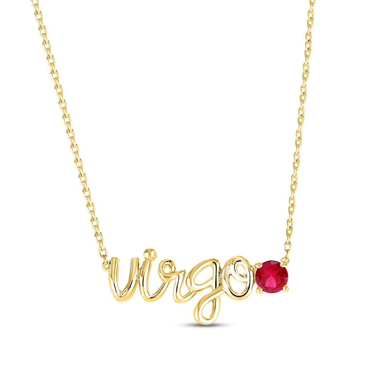 Lab-Created Ruby Zodiac Virgo Necklace 10K Yellow Gold 18"