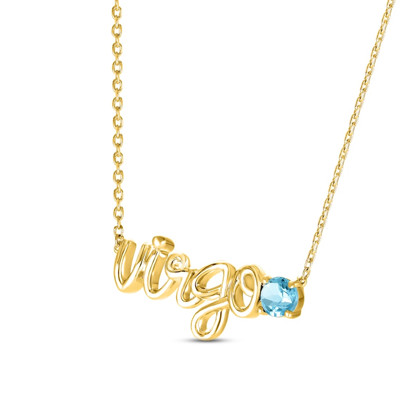 Swiss Blue Topaz Zodiac Virgo Necklace 10K Yellow Gold 18"
