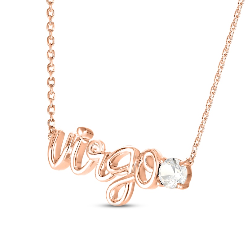 White Lab-Created Sapphire Zodiac Virgo Necklace 10K Rose Gold 18"