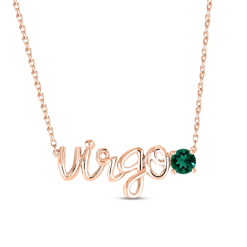 Lab-Created Emerald Zodiac Virgo Necklace 10K Rose Gold 18"