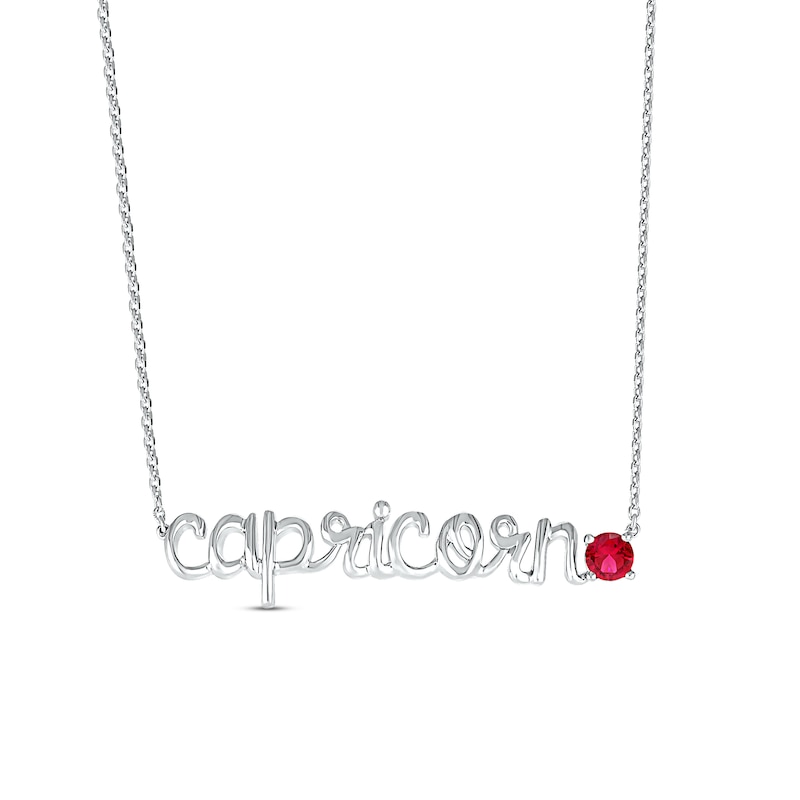 Lab-Created Ruby Zodiac Capricorn Necklace Sterling Silver 18"
