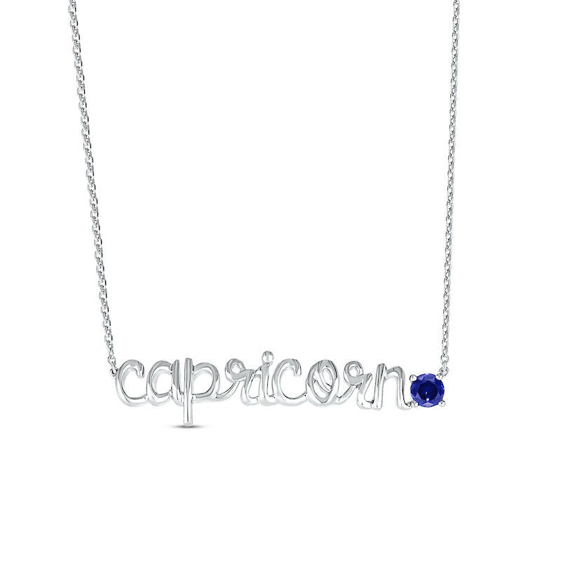 Blue Lab-Created Sapphire Zodiac Capricorn Necklace 10K White Gold 18"