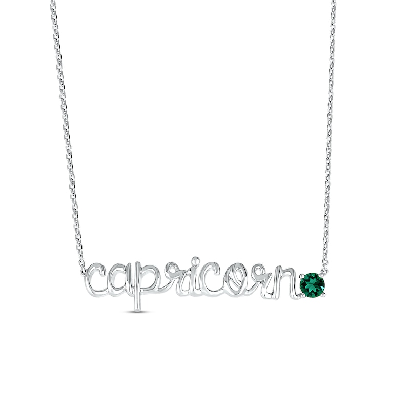 Lab-Created Emerald Zodiac Capricorn Necklace 10K White Gold 18"