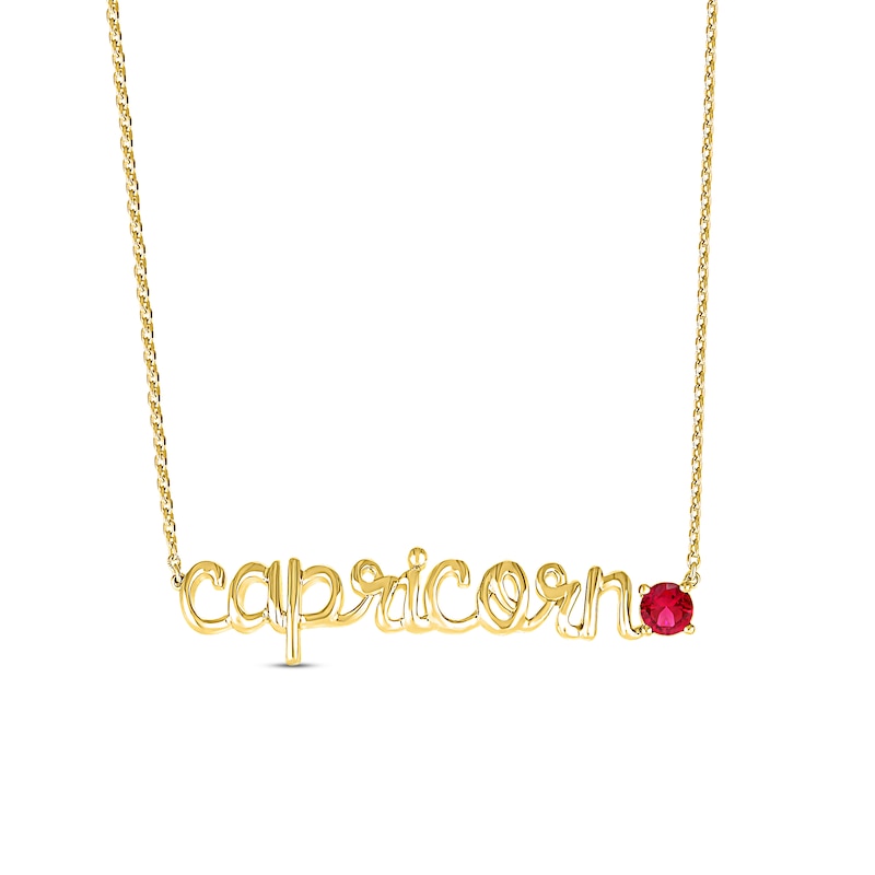 Lab-Created Ruby Zodiac Capricorn Necklace 10K Yellow Gold 18"