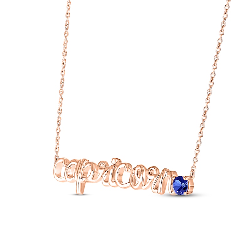 Blue Lab-Created Sapphire Zodiac Capricorn Necklace 10K Rose Gold 18"