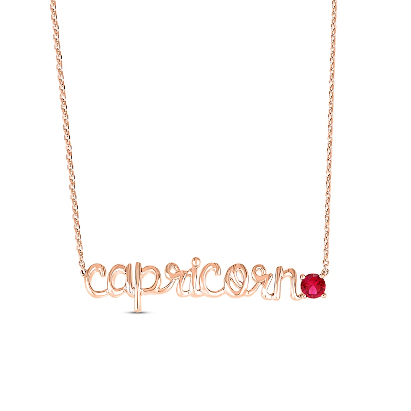 Lab-Created Ruby Zodiac Capricorn Necklace 10K Rose Gold 18"