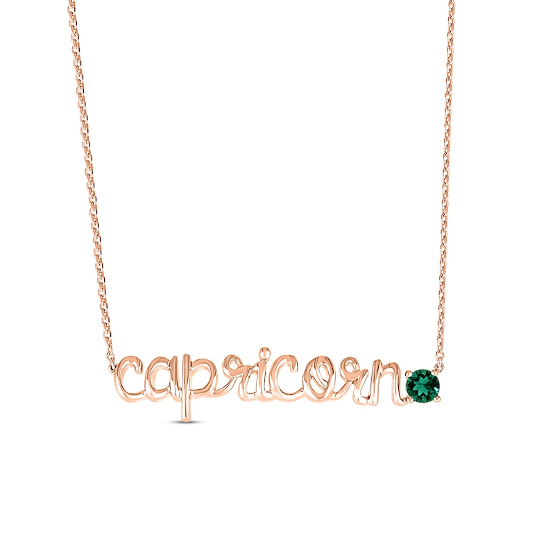 Lab-Created Emerald Zodiac Capricorn Necklace 10K Rose Gold 18"
