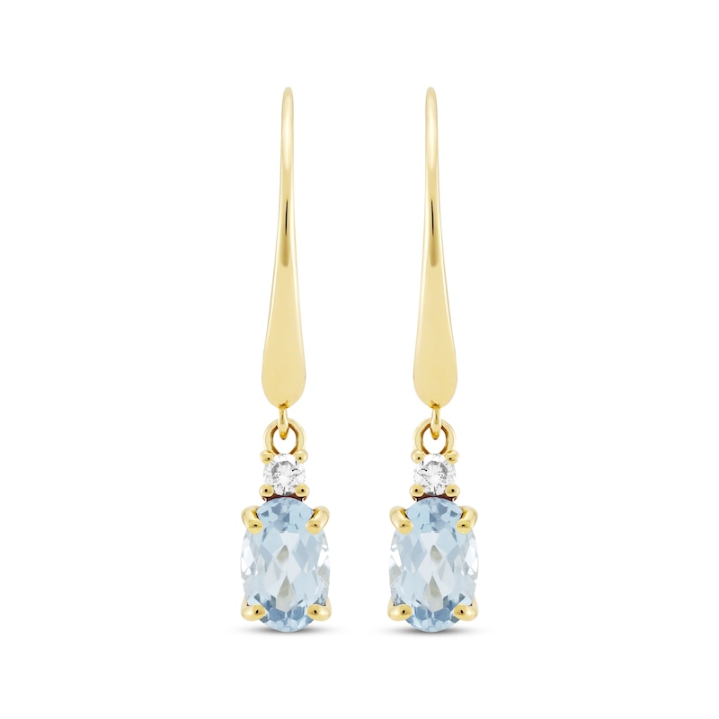 Oval-Cut Aquamarine & Diamond Dangle Earrings 1/20 ct tw 10K Yellow Gold