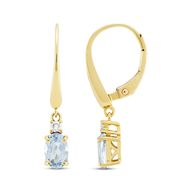 Oval-Cut Aquamarine & Diamond Dangle Earrings 1/20 ct tw 10K Yellow Gold