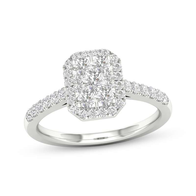 Multi-Diamond Center Octagon Frame Engagement Ring 1/2 ct tw 10K White Gold