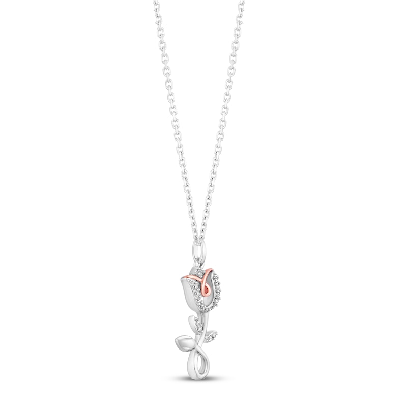 Hallmark Diamonds Flower Necklace 1/15 ct tw Sterling Silver & 10K Rose Gold 18"