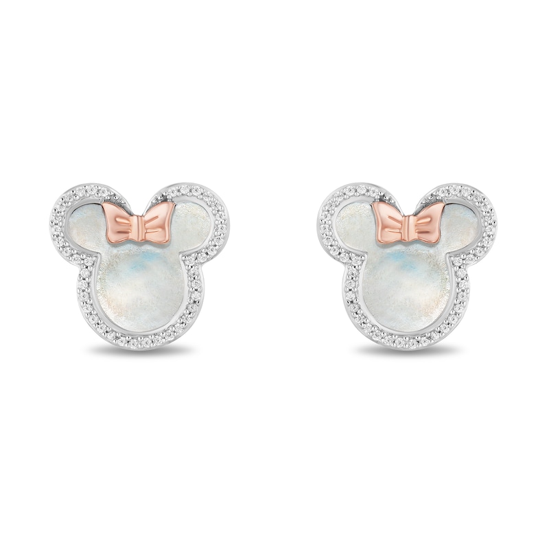 Disney Treasures Minnie Mouse Mother of Pearl & Diamond Earrings 1/6 ct tw 10K Rose Gold & Sterling Silver
