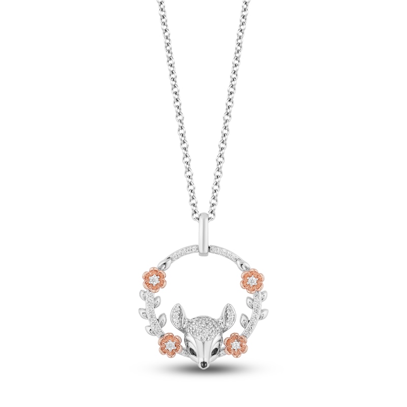 Disney Treasures "Bambi" Diamond Necklace 1/6 ct tw Sterling Silver & 10K Rose Gold 17"