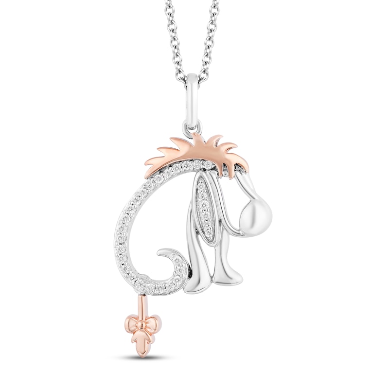 Disney Treasures Winnie the Pooh "Eeyore" Diamond Necklace 1/15 ct tw Sterling Silver & 10K Rose Gold 19"