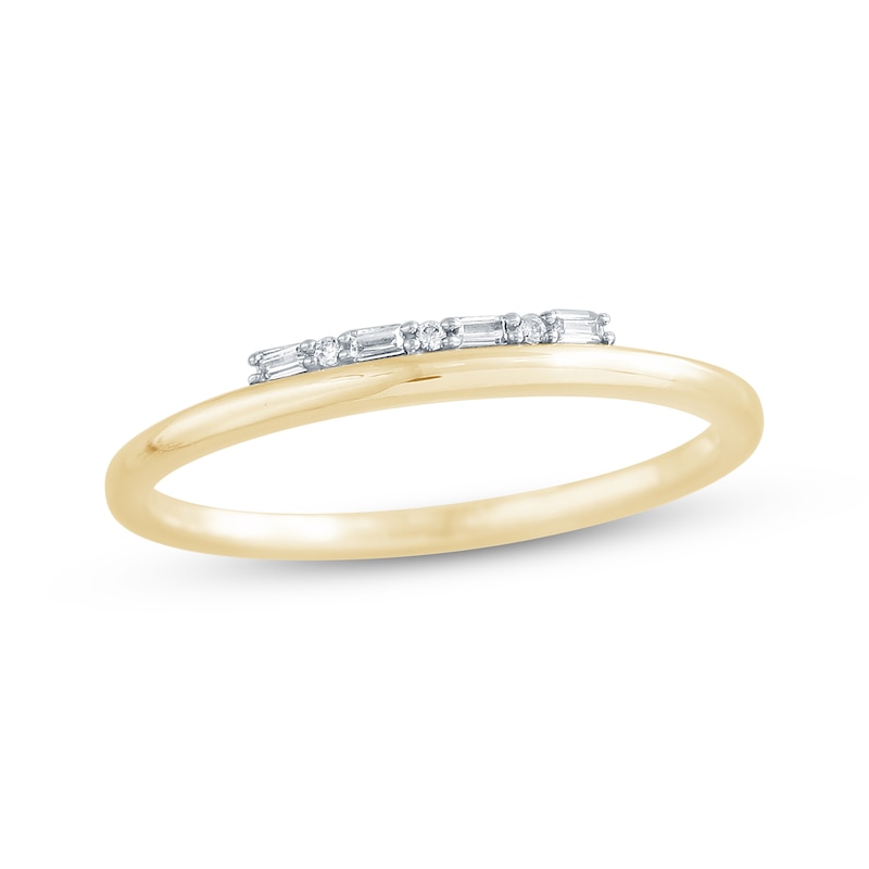 Baguette & Round-Cut Diamond Stackable Ring 1/20 ct tw 10K Yellow Gold